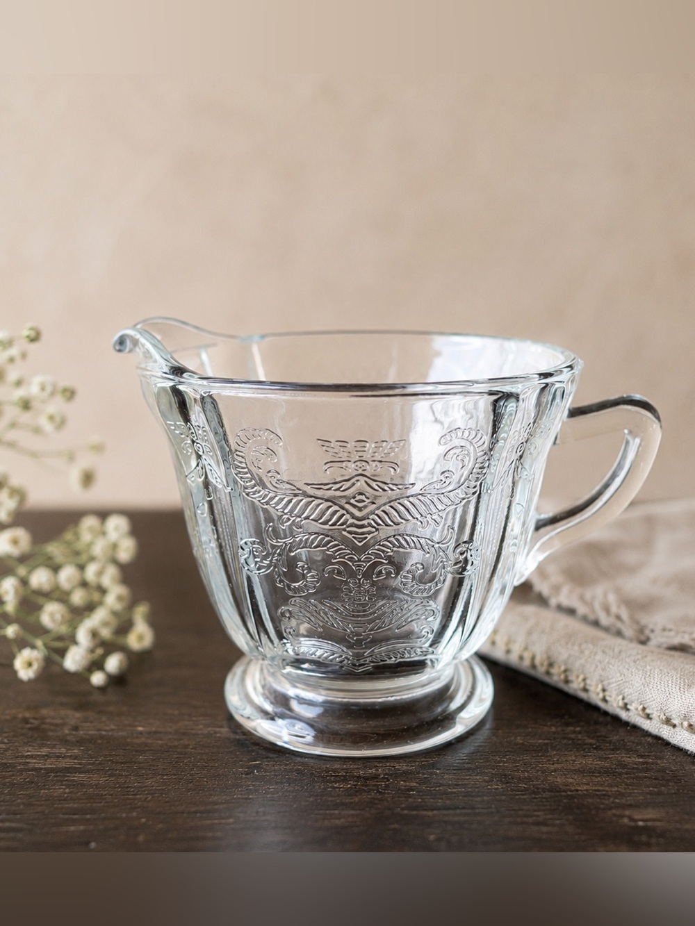 Vintage 1930s Federal Glass Madrid Clear Depression Glass Footed Creamer